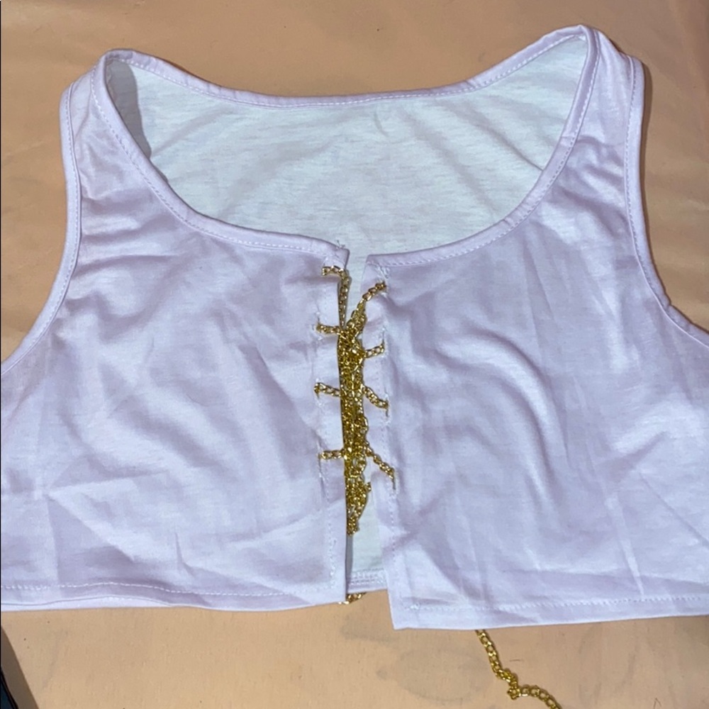 Chained crop top & stacked pants